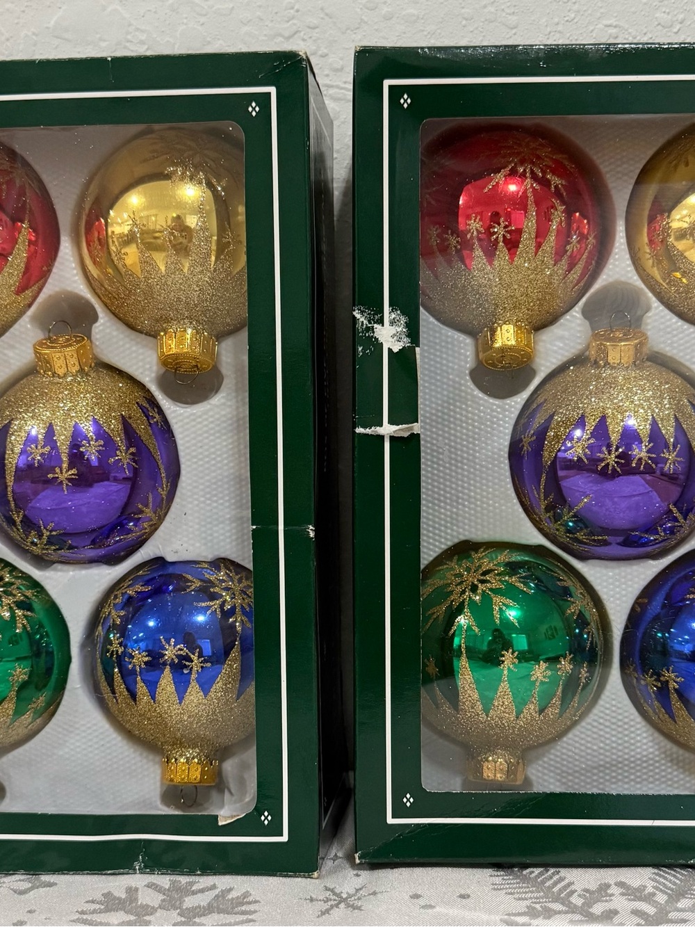 2 Boxes  - Vtg HOLIDAY LANE 3” Glass Christmas Ornaments - 5 Each Box